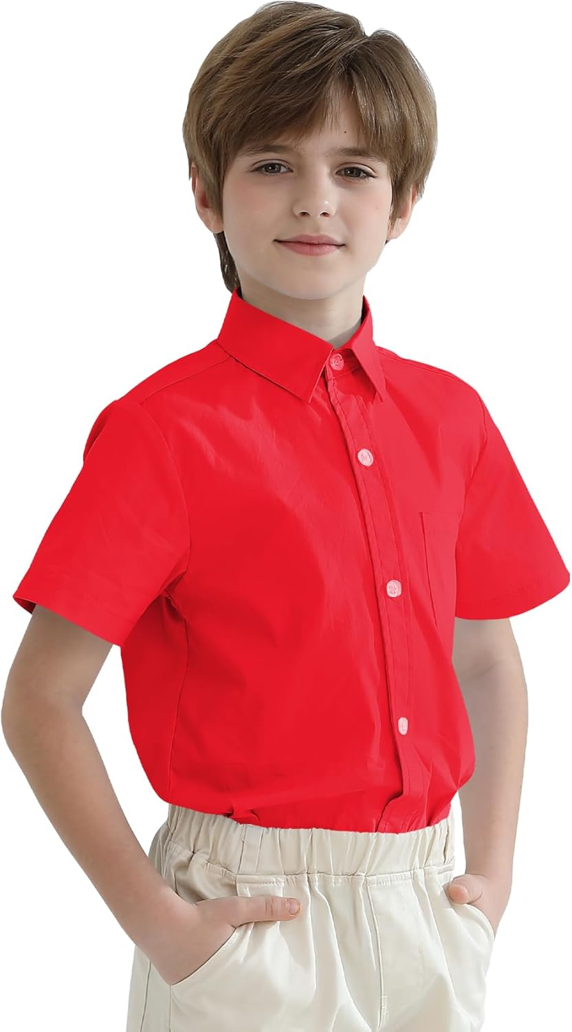 2T-16Y Boys' Short Sleeve Button Down Toddler Dress Shirt Oxford Uniform Shirt with Chest Pocket