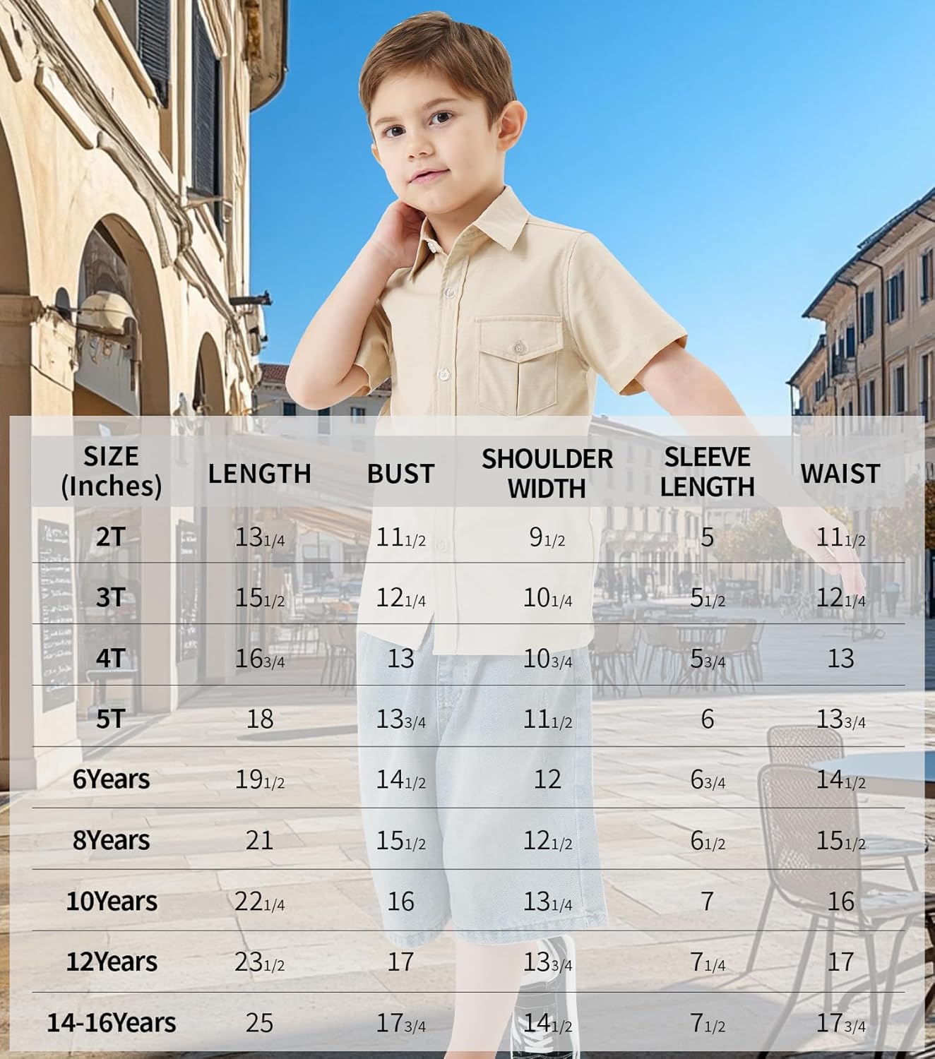 QBK Boys' Cotton Linen Short Sleeve Classic Button Down Shirts Boys Dress Shirt with Chest Pocket for 2T-16 Years