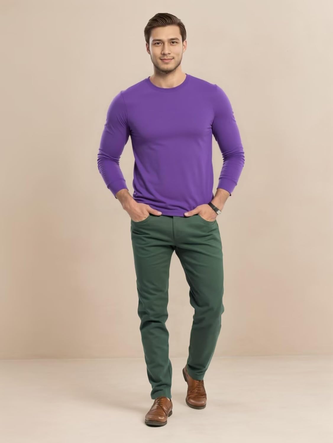 Huata Men's T-Shirt Long Sleeve Crewneck Cotton Tees