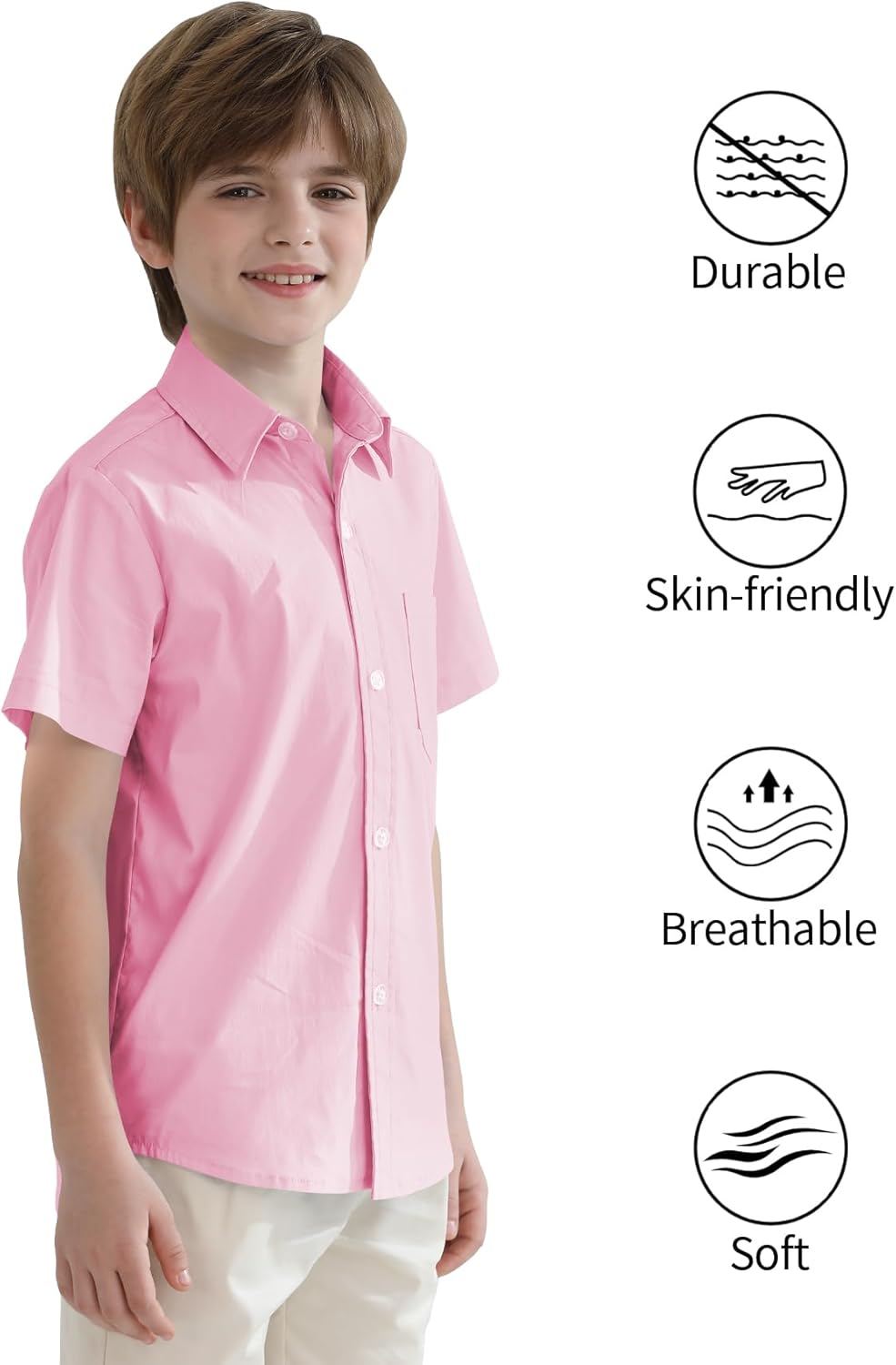 2T-16Y Boys' Short Sleeve Button Down Toddler Dress Shirt Oxford Uniform Shirt with Chest Pocket