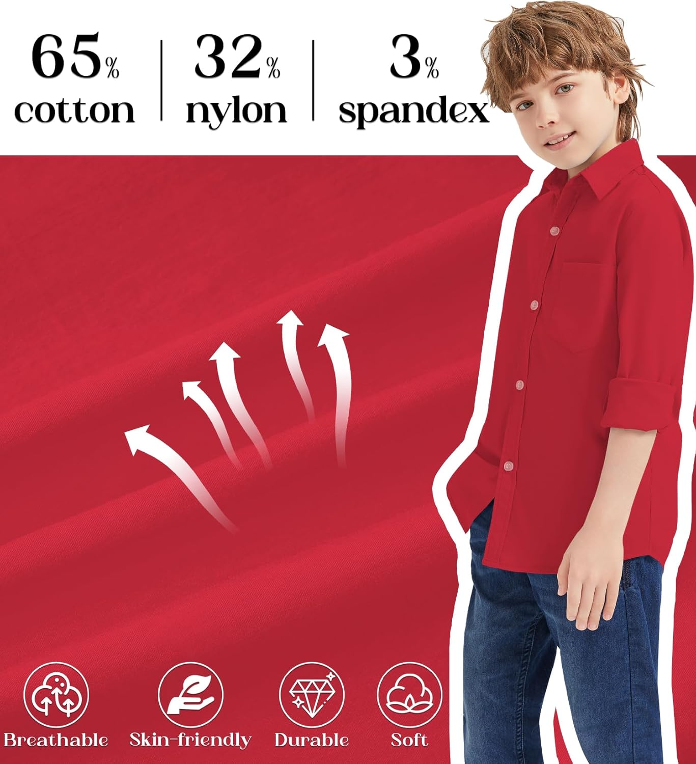 9 Month-16Y Boys' Long Sleeve Button Down Toddler Dress Shirt Oxford Uniform Shirt with Chest Pocket