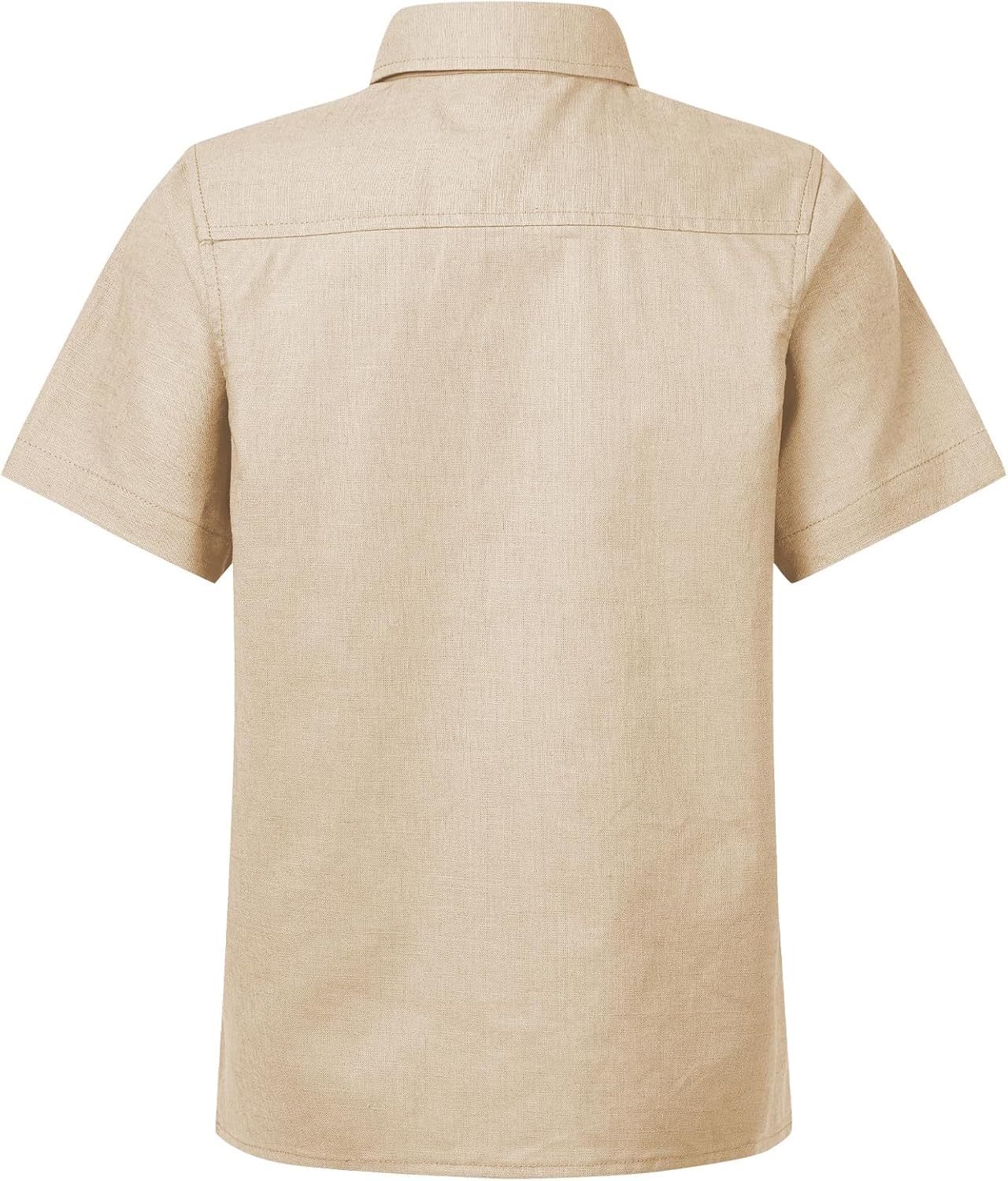 QBK Boys' Cotton Linen Short Sleeve Classic Button Down Shirts Boys Dress Shirt with Chest Pocket for 2T-16 Years