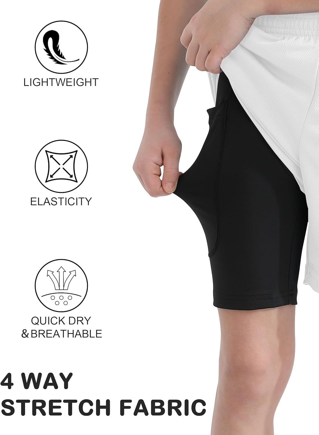 QBK Toddler to Youth Boys 2 in 1 Athletic Shorts Basketball Compression Shorts with Liner for Girls Soccer Running Sports