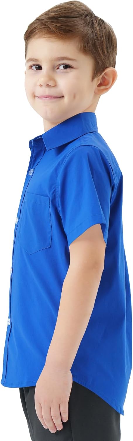 2T-16Y Boys' Short Sleeve Button Down Toddler Dress Shirt Oxford Uniform Shirt with Chest Pocket