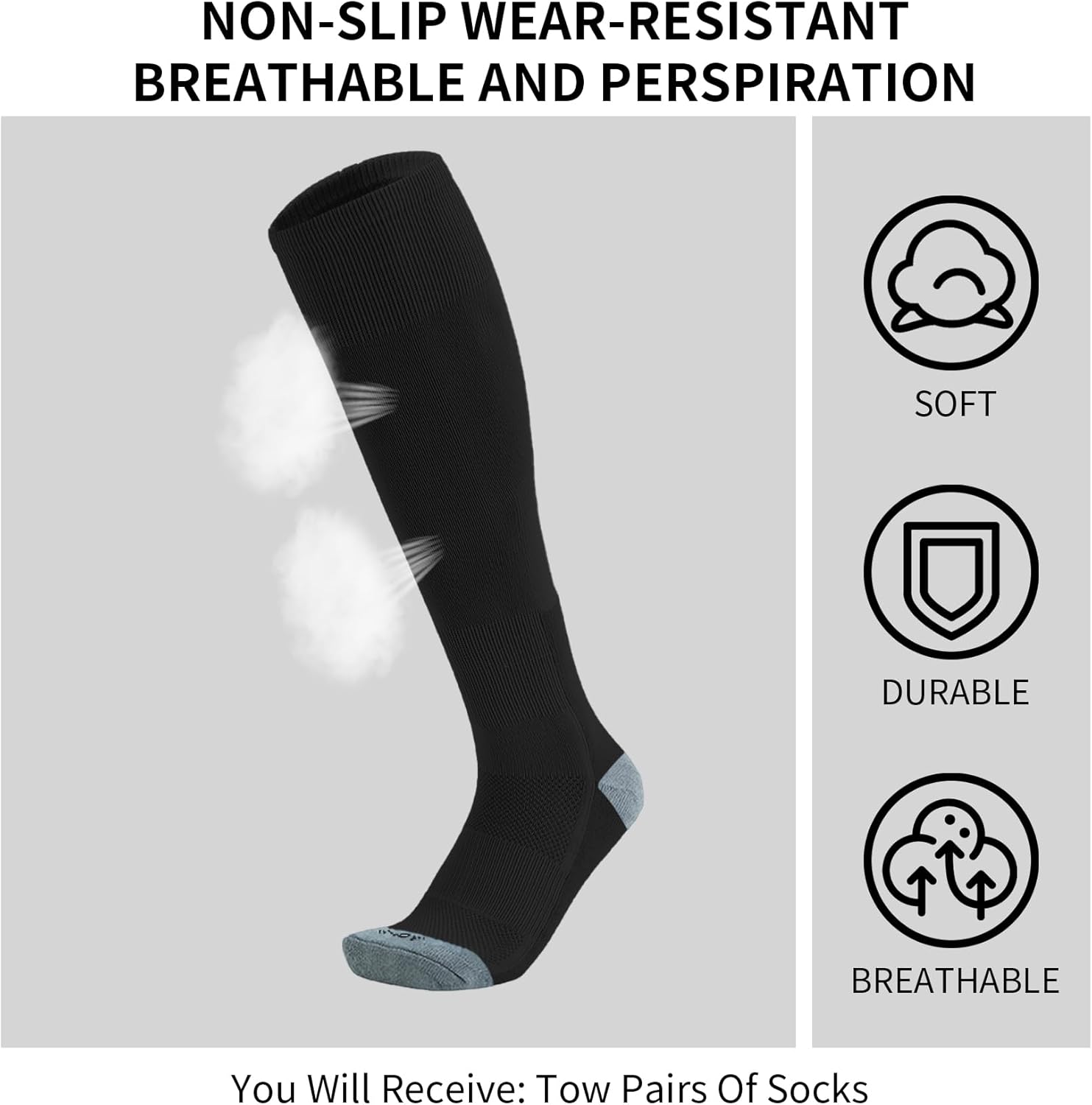 QBK Toddler Baseball Socks Youth Softball Tee Ball Kids Soccer Socks for Boy Girl 2 Pairs