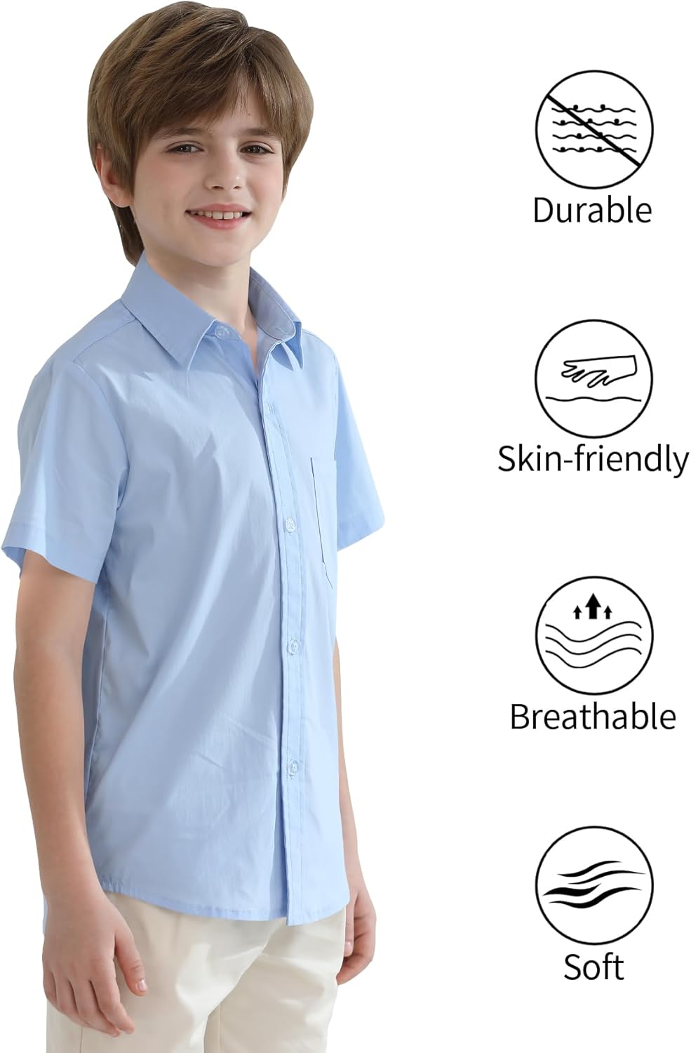 2T-16Y Boys' Short Sleeve Button Down Toddler Dress Shirt Oxford Uniform Shirt with Chest Pocket