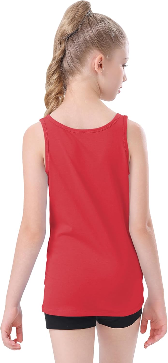 QBK 2T-13Years Girls Tank Tops Cotton Dance Basic Sleeveless Undershirts for Gymnastics Ballet Dancewear