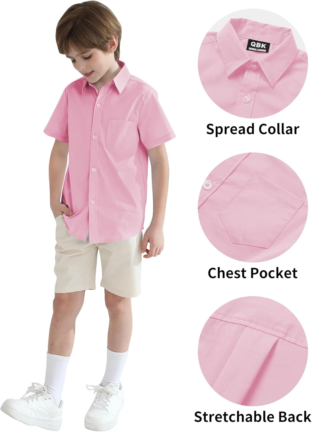 2T-16Y Boys' Short Sleeve Button Down Toddler Dress Shirt Oxford Uniform Shirt with Chest Pocket