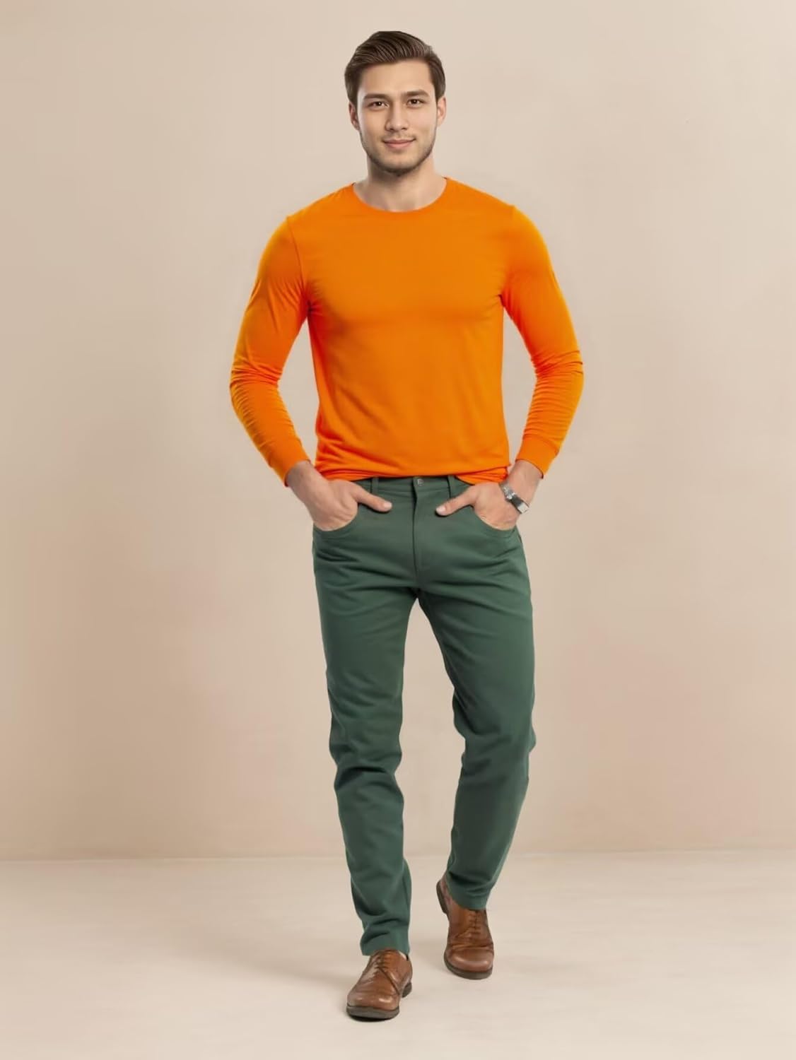 Huata Men's T-Shirt Long Sleeve Crewneck Cotton Tees