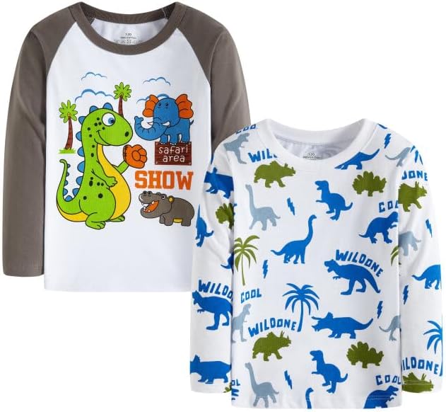 Huata 2 Packs Boys Girls T-Shirt Long Sleeve Crewneck Tee