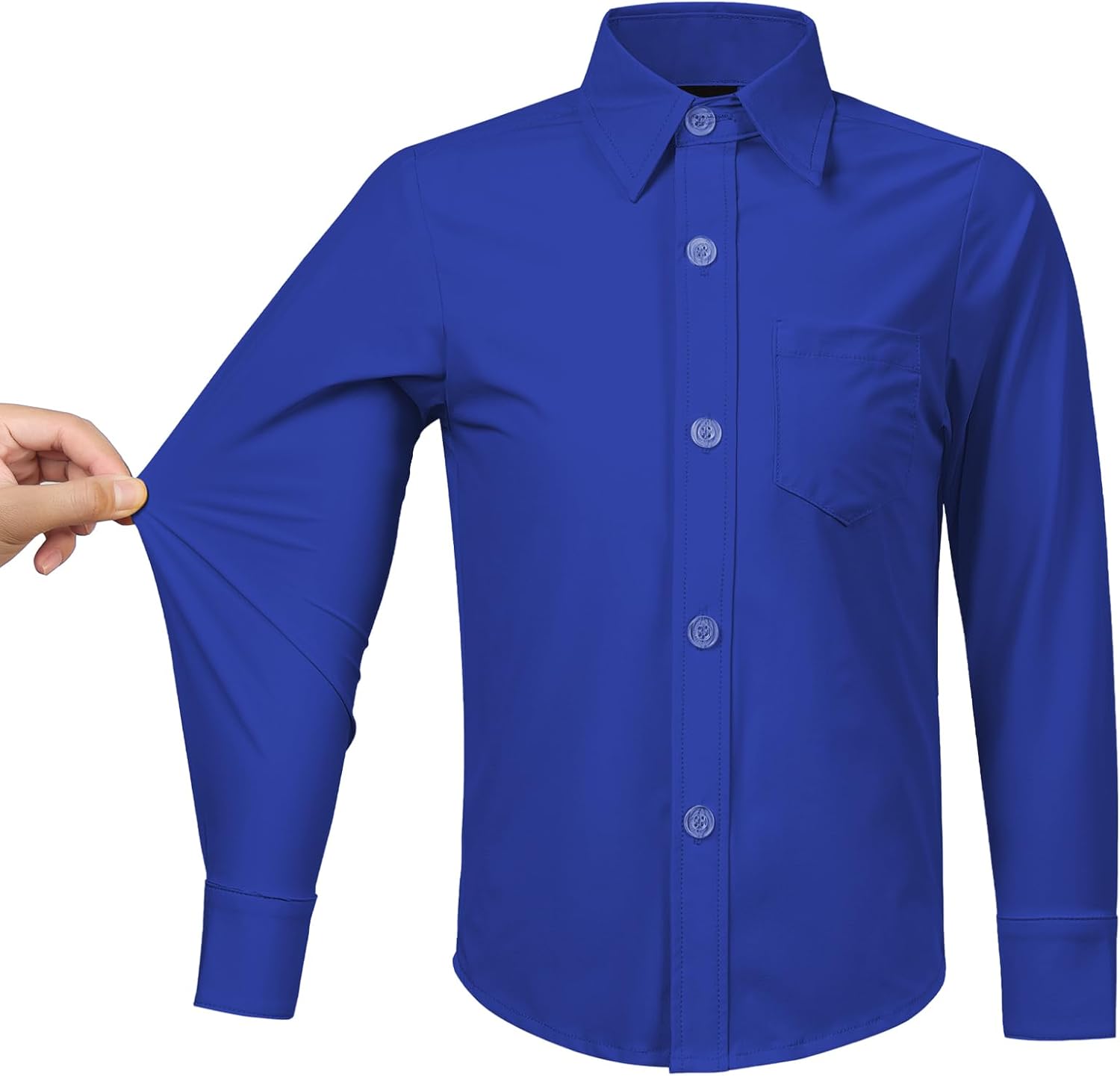 2T-16Y Boys' Stretch Long Sleeve Button Down Toddler Dress Shirt Wrinkle Free Oxford Uniform Shirt with Chest Pocket