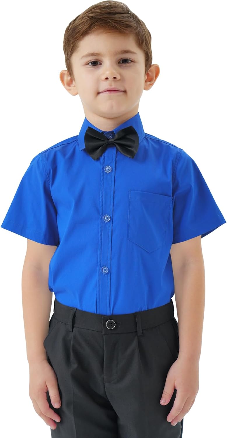 2T-16Y Boys' Short Sleeve Button Down Toddler Dress Shirt Oxford Uniform Shirt with Chest Pocket