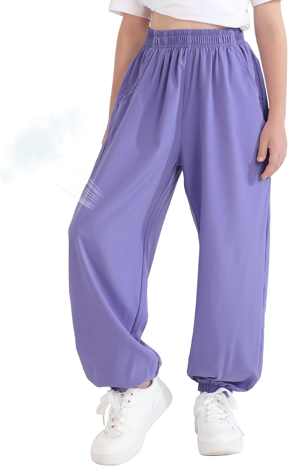 QBK 3T-14Years Girls Summer Lightweight Baggy Joggers with Pockets,Wide Leg Sweatpants Cinched Bottom Hip Hop Dance Pants