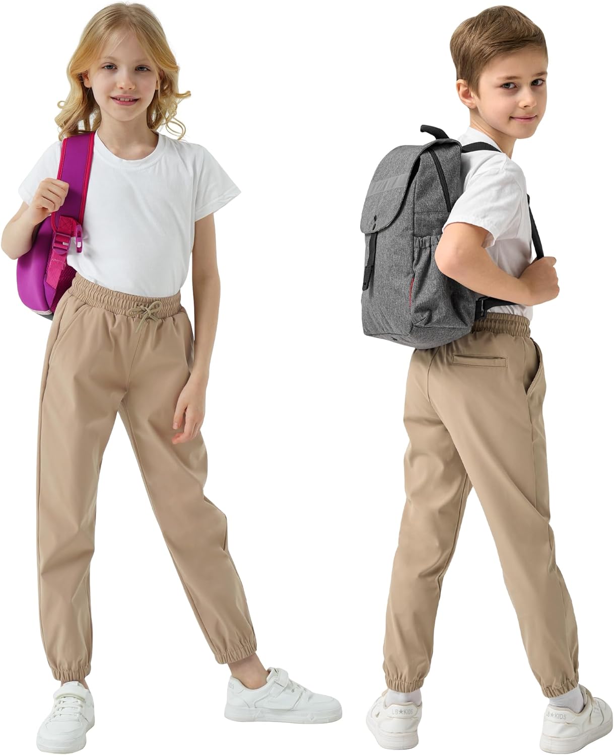 QBK School Joggers for Boys - Elastic Waist Dress Jogger Uniform Pants with Drawstring