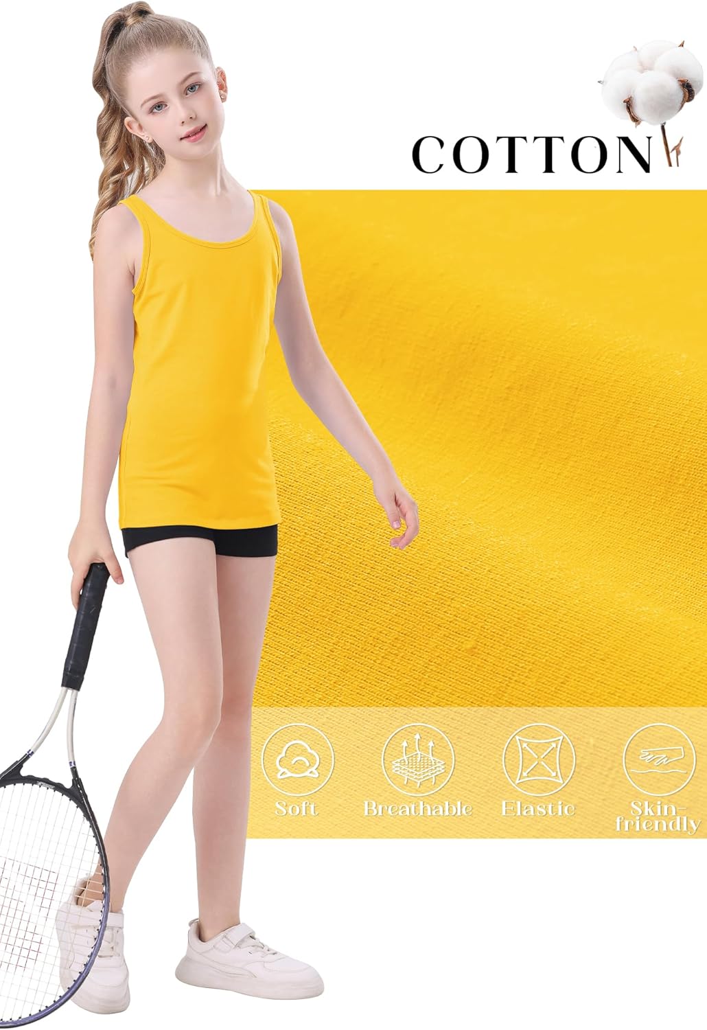 QBK 2T-13Years Girls Tank Tops Cotton Dance Basic Sleeveless Undershirts for Gymnastics Ballet Dancewear