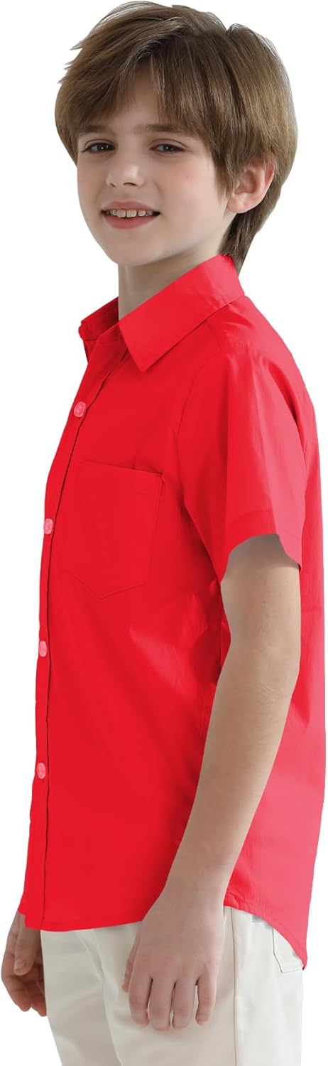 2T-16Y Boys' Short Sleeve Button Down Toddler Dress Shirt Oxford Uniform Shirt with Chest Pocket
