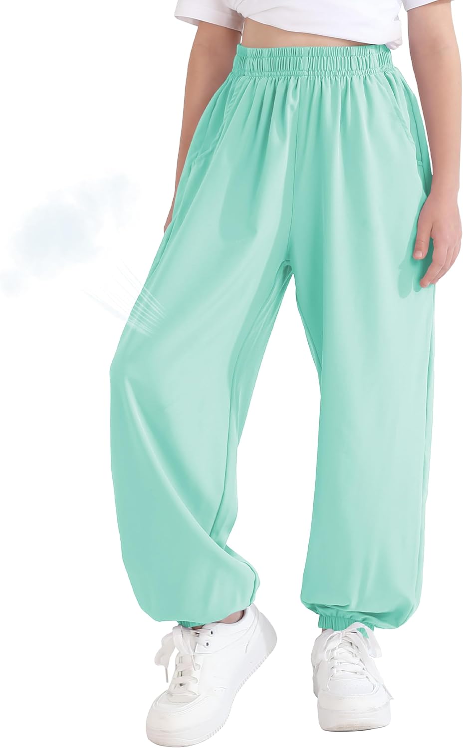 QBK 3T-14Years Girls Summer Lightweight Baggy Joggers with Pockets,Wide Leg Sweatpants Cinched Bottom Hip Hop Dance Pants