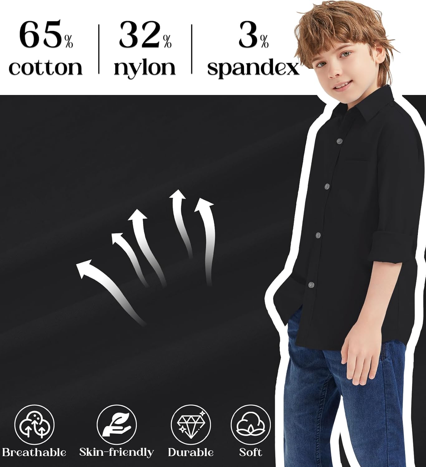 9 Month-16Y Boys' Long Sleeve Button Down Toddler Dress Shirt Oxford Uniform Shirt with Chest Pocket