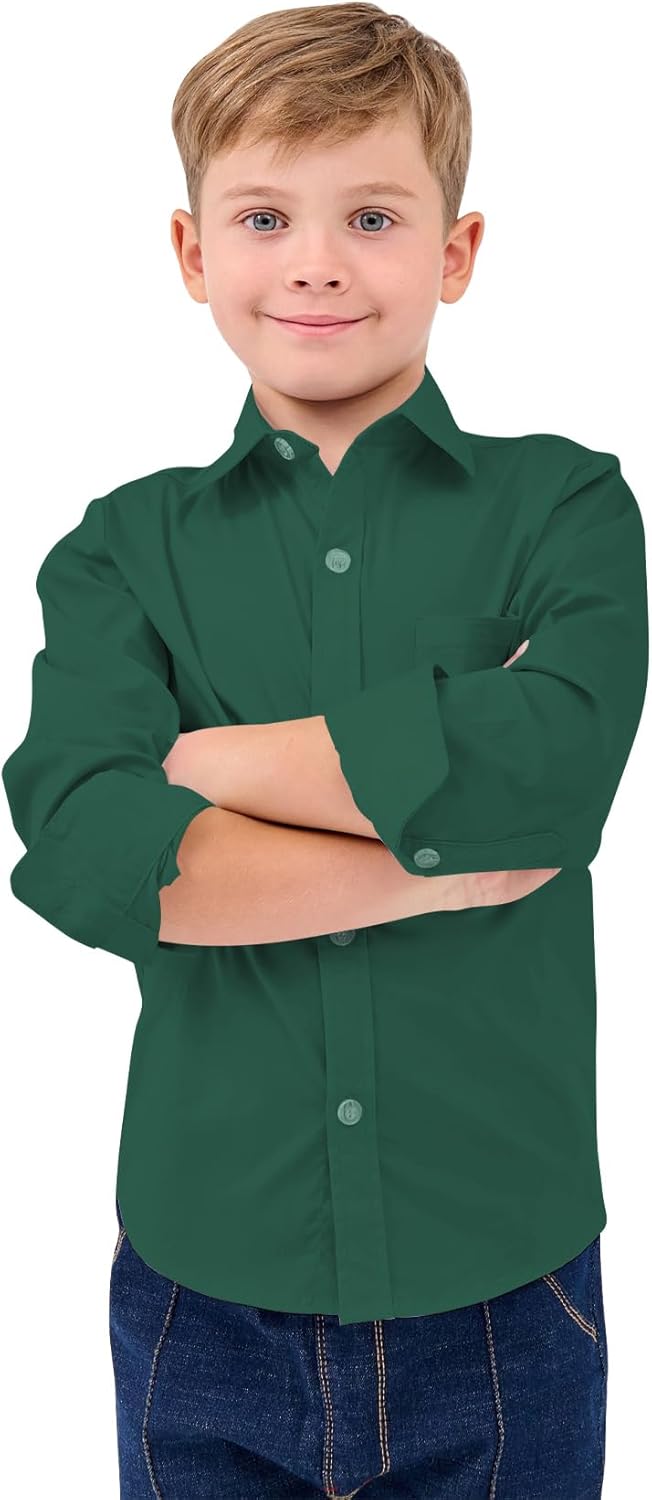 9 Month-16Y Boys' Long Sleeve Button Down Toddler Dress Shirt Oxford Uniform Shirt with Chest Pocket