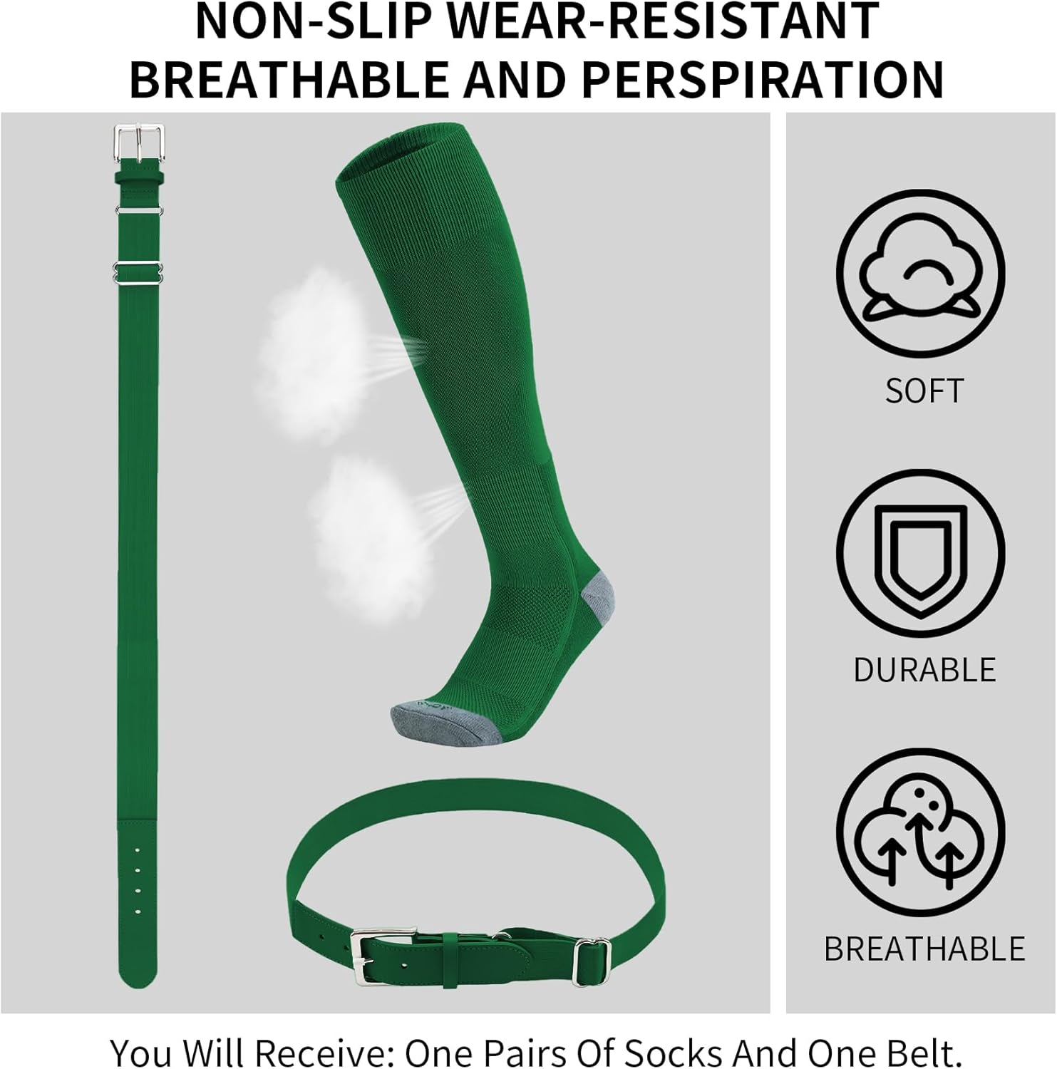 QBK Youth Baseball Socks & Belt Combo Set for Kids 2-16 Years -Softball/Tee Ball Accessories (1 Pair + 1 Belt, Unisex)