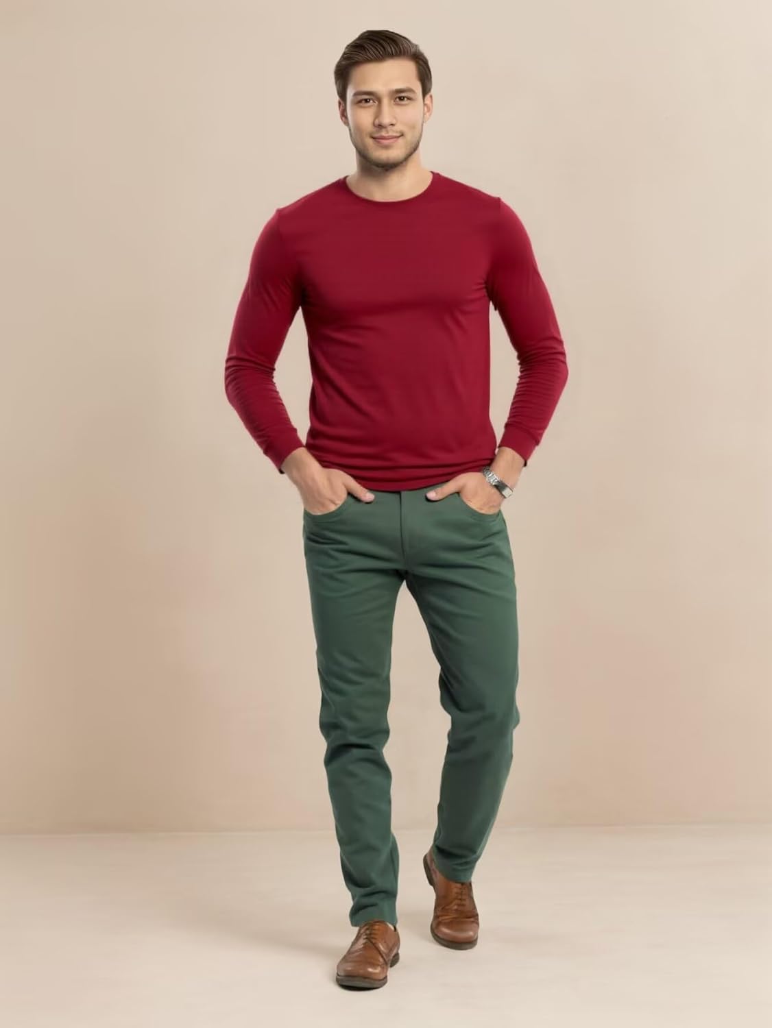 Huata Men's T-Shirt Long Sleeve Crewneck Cotton Tees