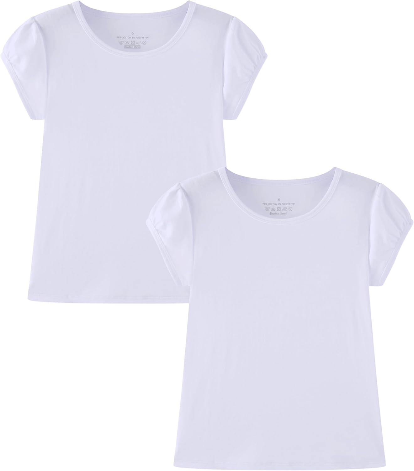 Huata Girls Short Puff Sleeve Tee Basic T-Shirt 2 Packs Crewneck