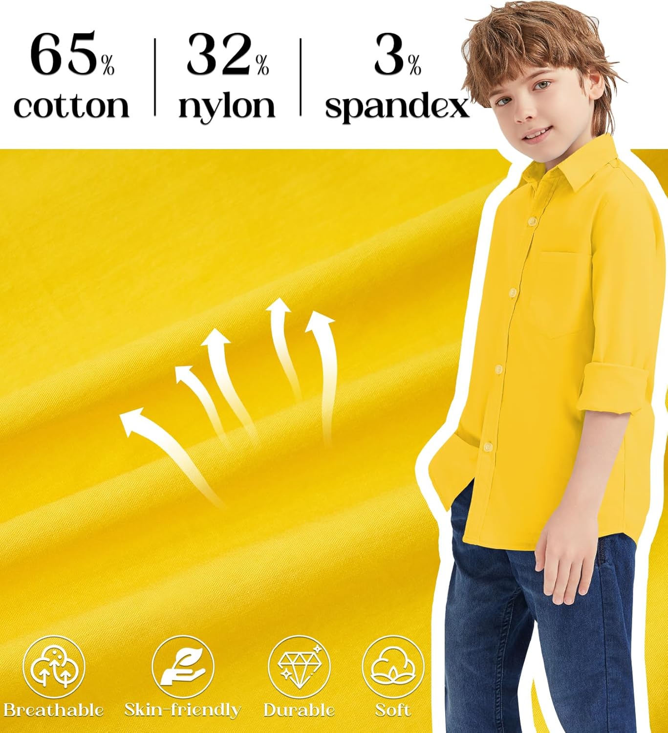 9 Month-16Y Boys' Long Sleeve Button Down Toddler Dress Shirt Oxford Uniform Shirt with Chest Pocket