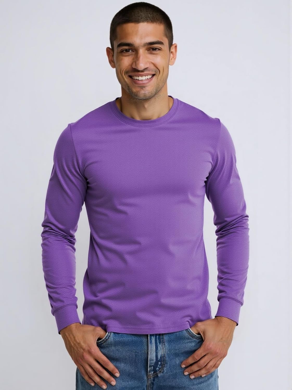 Huata Men's T-Shirt Long Sleeve Crewneck Cotton Tees