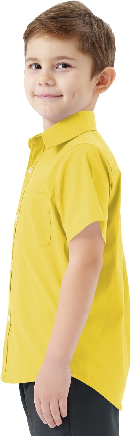 2T-16Y Boys' Short Sleeve Button Down Toddler Dress Shirt Oxford Uniform Shirt with Chest Pocket