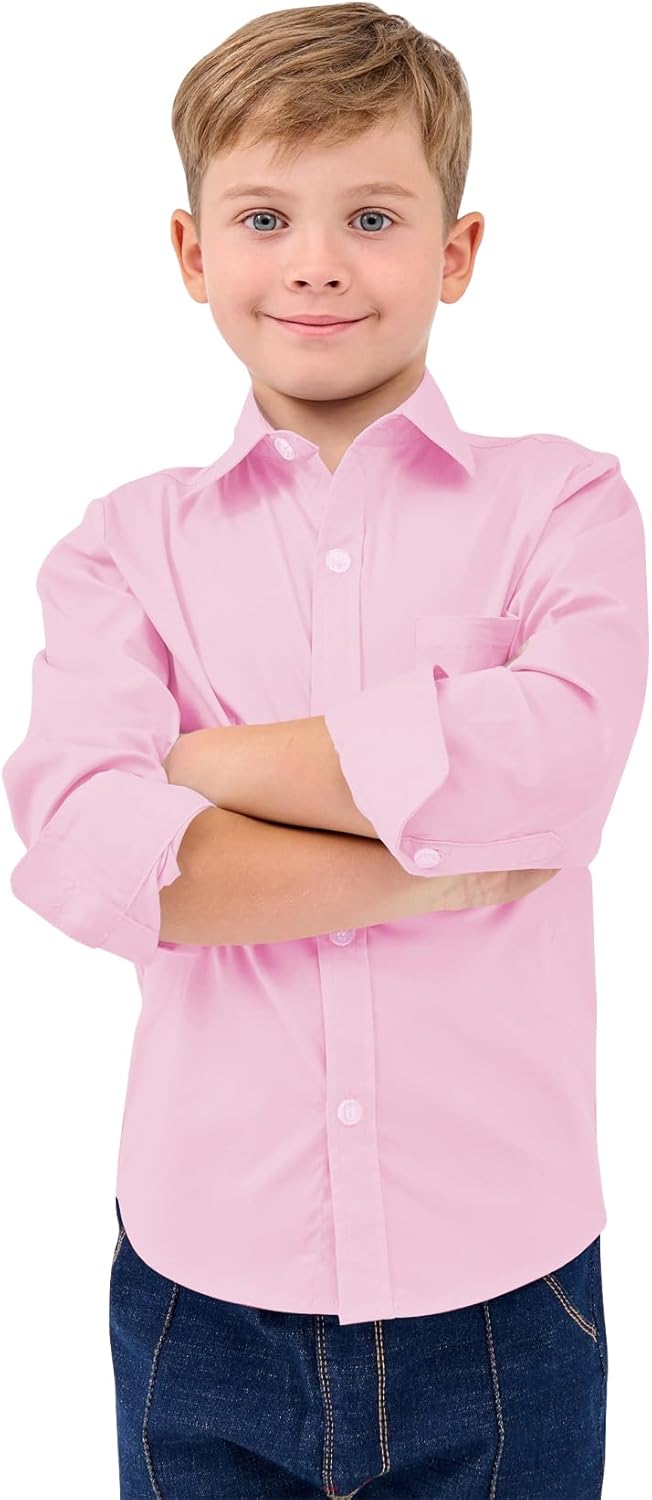 9 Month-16Y Boys' Long Sleeve Button Down Toddler Dress Shirt Oxford Uniform Shirt with Chest Pocket