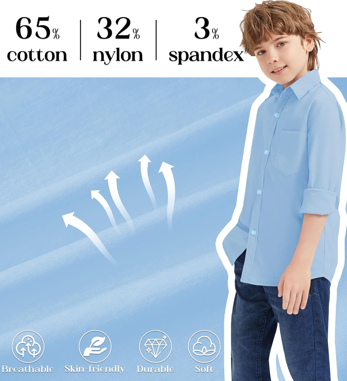 9 Month-16Y Boys' Long Sleeve Button Down Toddler Dress Shirt Oxford Uniform Shirt with Chest Pocket