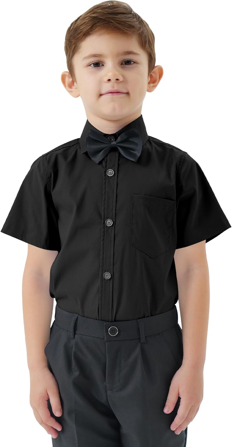 2T-16Y Boys' Short Sleeve Button Down Toddler Dress Shirt Oxford Uniform Shirt with Chest Pocket