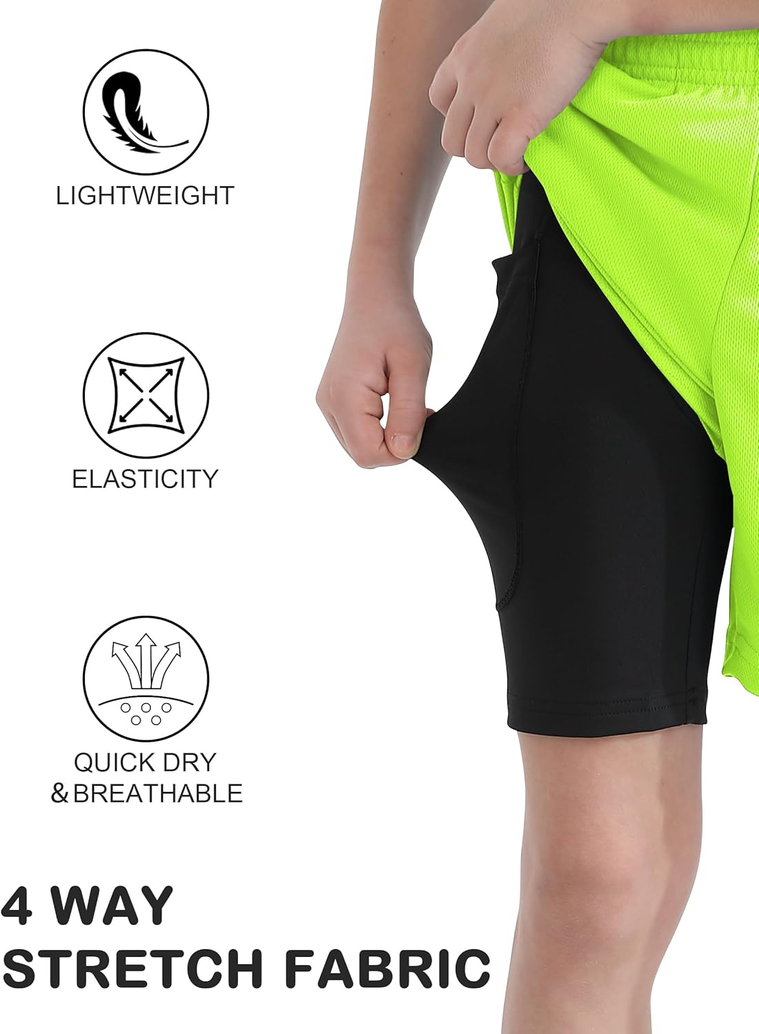 QBK Toddler to Youth Boys 2 in 1 Athletic Shorts Basketball Compression Shorts with Liner for Girls Soccer Running Sports