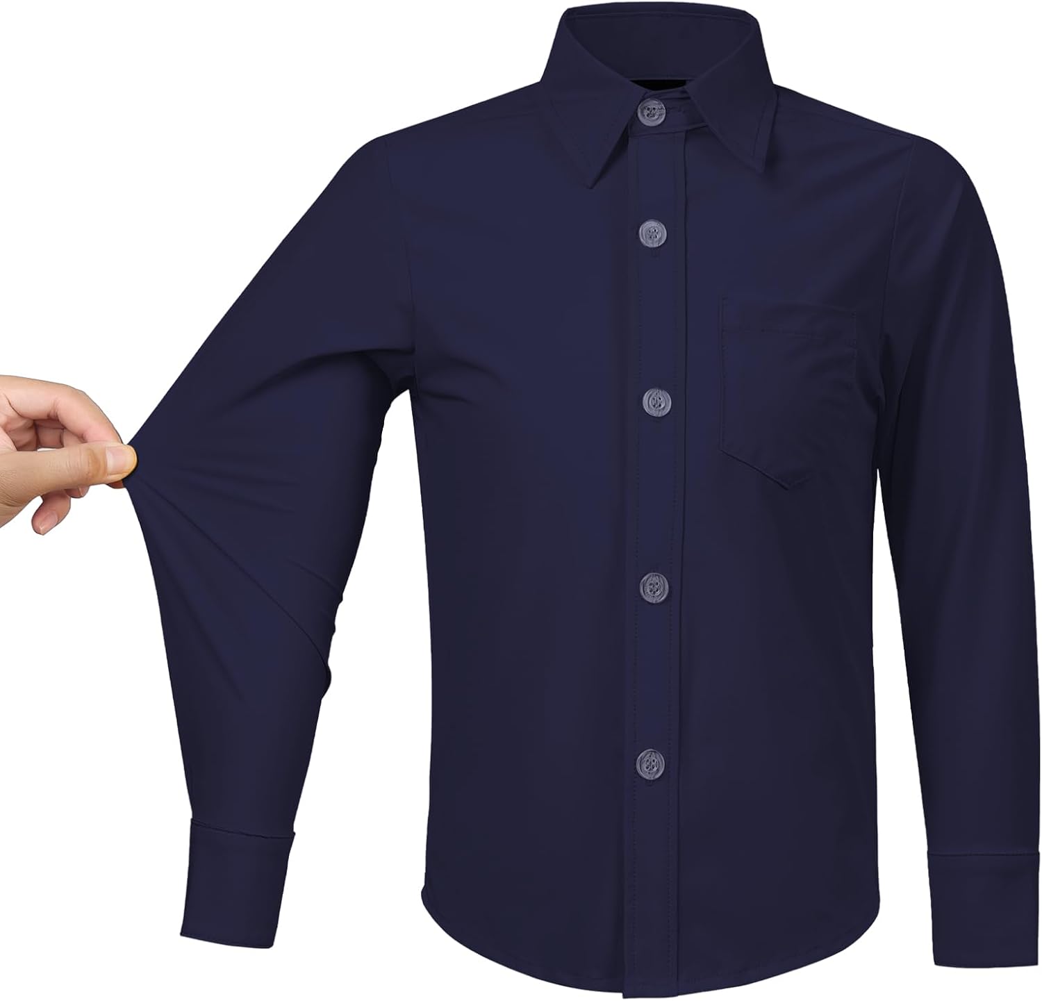 2T-16Y Boys' Stretch Long Sleeve Button Down Toddler Dress Shirt Wrinkle Free Oxford Uniform Shirt with Chest Pocket