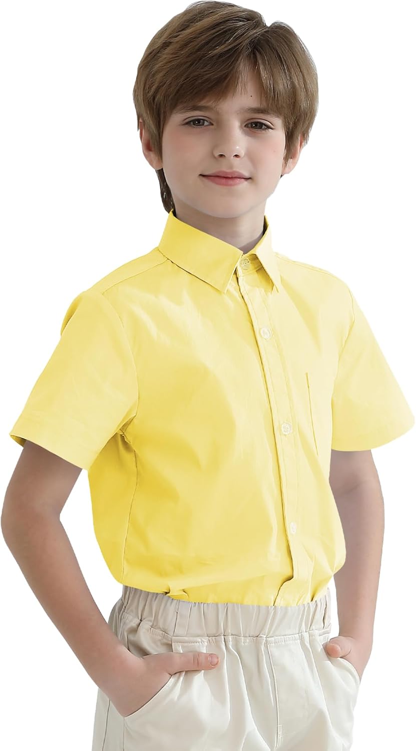 2T-16Y Boys' Short Sleeve Button Down Toddler Dress Shirt Oxford Uniform Shirt with Chest Pocket