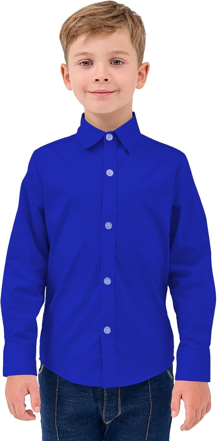 9 Month-16Y Boys' Long Sleeve Button Down Toddler Dress Shirt Oxford Uniform Shirt with Chest Pocket