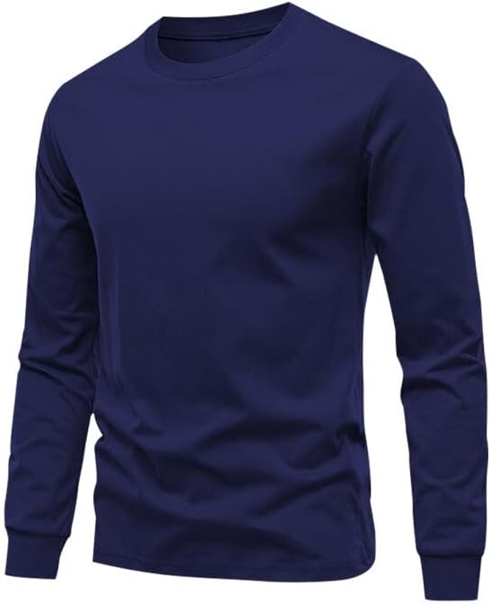 Huata Men's T-Shirt Long Sleeve Crewneck Cotton Tees
