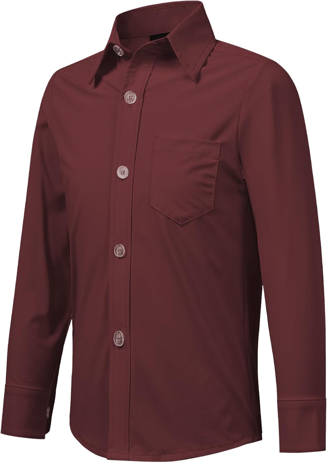 2T-16Y Boys' Stretch Long Sleeve Button Down Toddler Dress Shirt Wrinkle Free Oxford Uniform Shirt with Chest Pocket