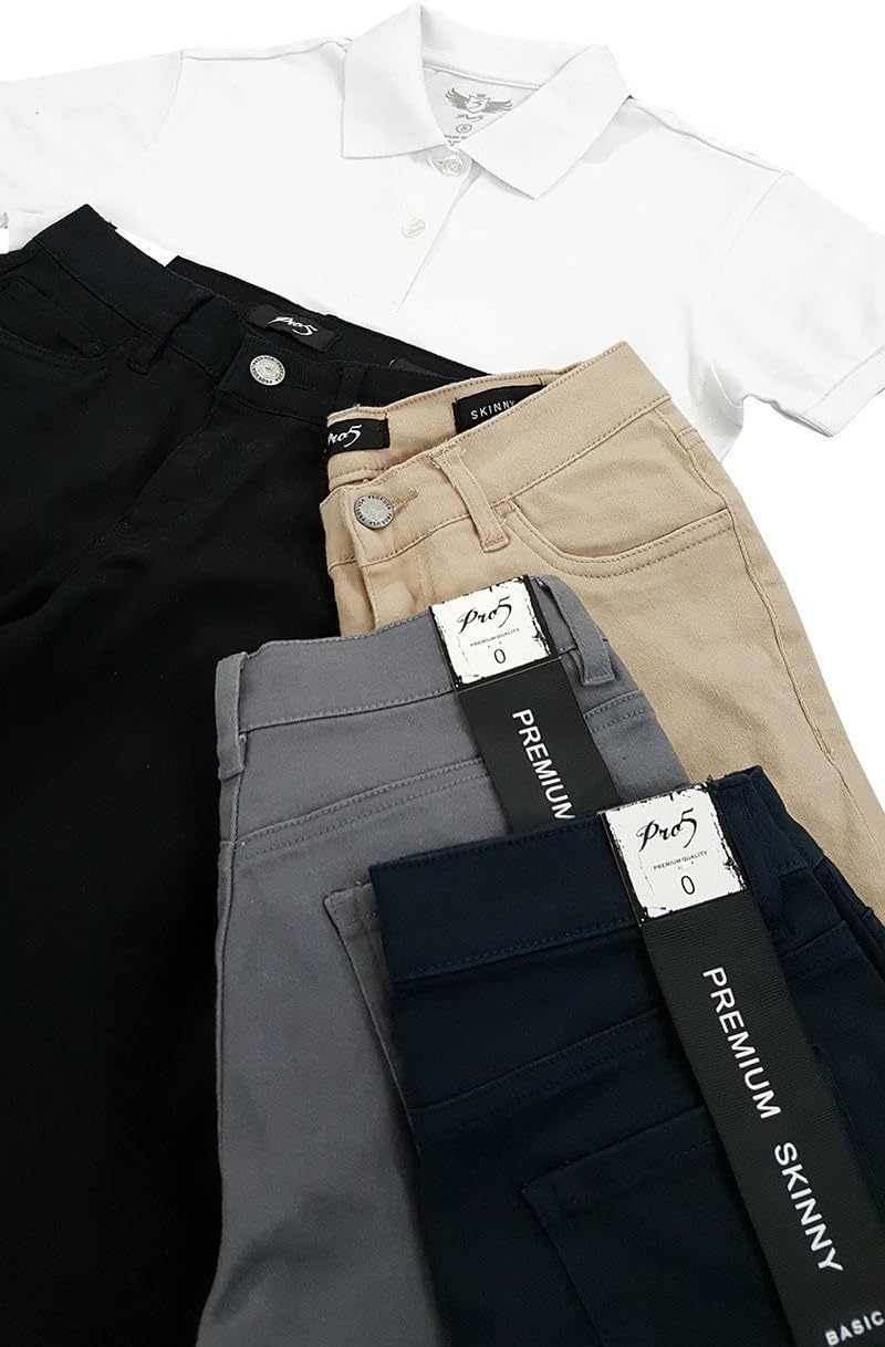 PRO 5 Girls Junior School Uniform Skinny Stretched Pants Black/Navy/Khaki/Grey 0~15