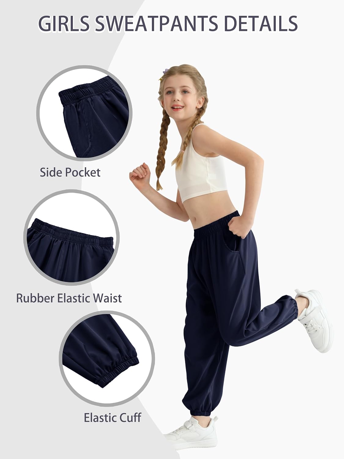 QBK 3T-14Years Girls Summer Lightweight Baggy Joggers with Pockets,Wide Leg Sweatpants Cinched Bottom Hip Hop Dance Pants