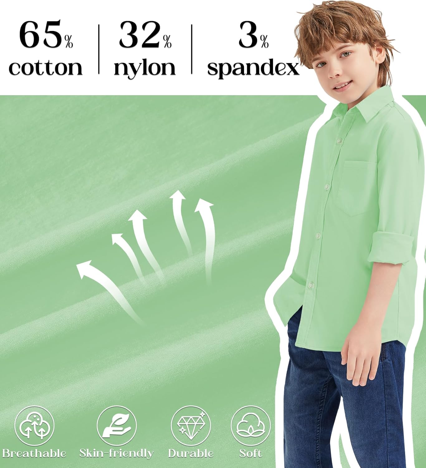 9 Month-16Y Boys' Long Sleeve Button Down Toddler Dress Shirt Oxford Uniform Shirt with Chest Pocket