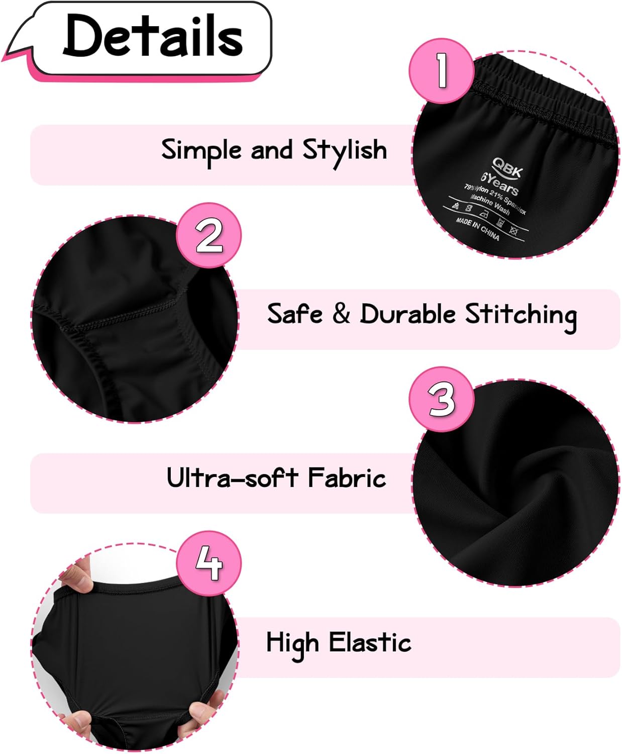 QBK Girls' Swimming Bottom Suit Swim Brief UPF50+ Rash Guard Swimsuit Sun Protection Quick Dry (2t-14Years)