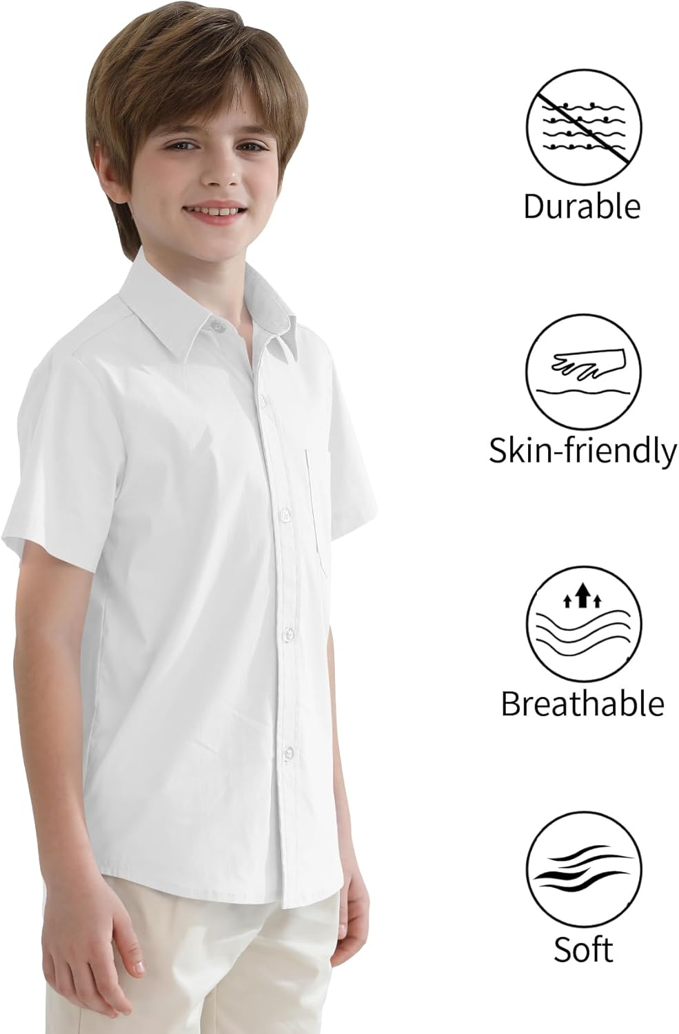 2T-16Y Boys' Short Sleeve Button Down Toddler Dress Shirt Oxford Uniform Shirt with Chest Pocket
