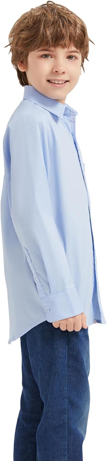 9 Month-16Y Boys' Long Sleeve Button Down Toddler Dress Shirt Oxford Uniform Shirt with Chest Pocket