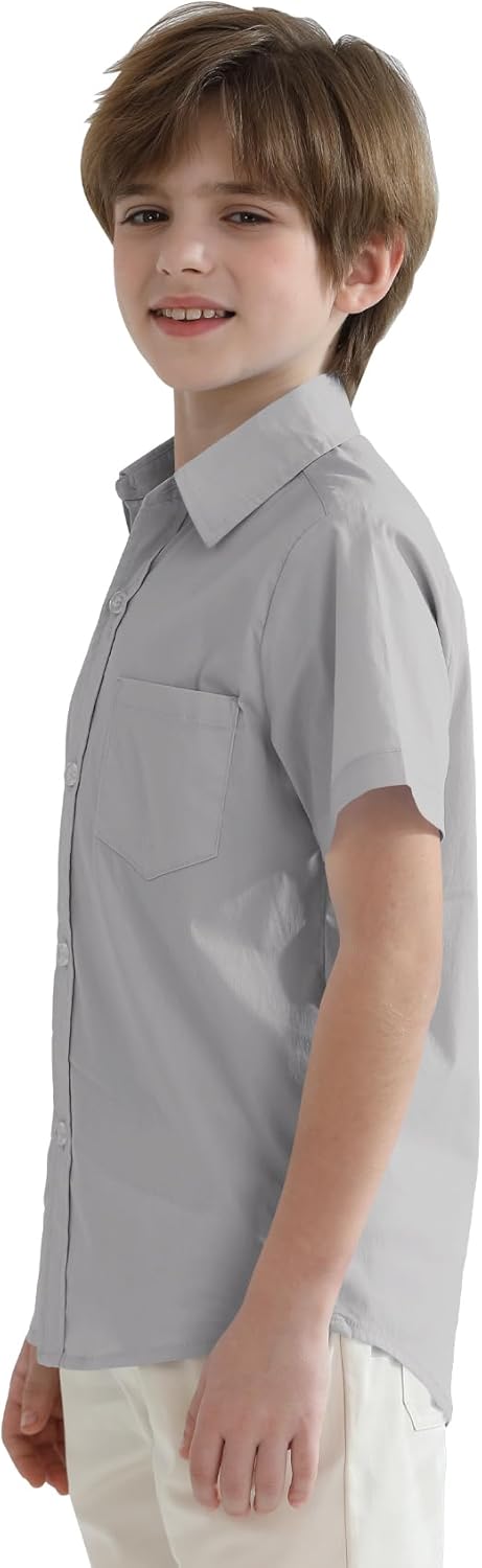 2T-16Y Boys' Short Sleeve Button Down Toddler Dress Shirt Oxford Uniform Shirt with Chest Pocket