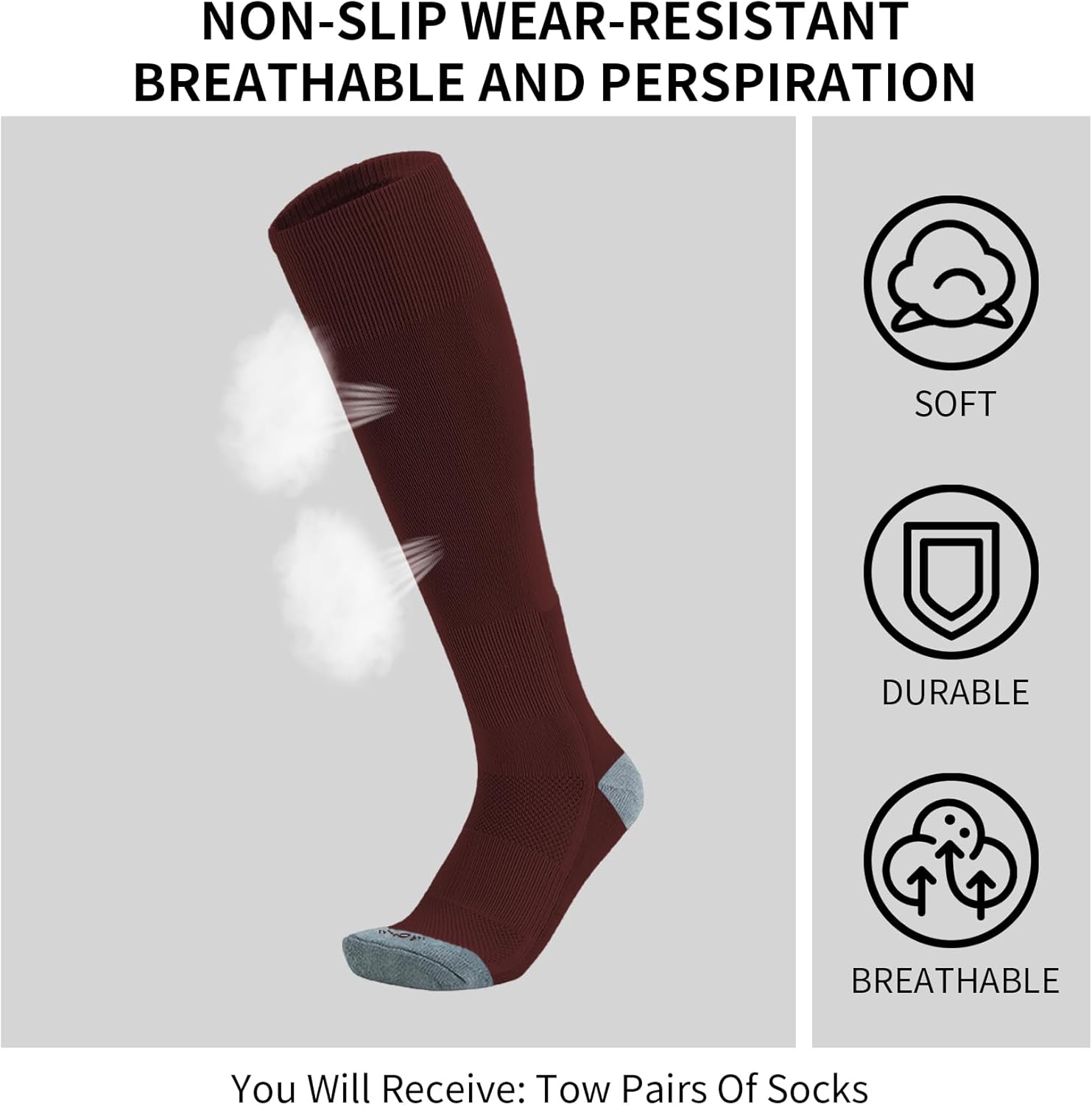 QBK Toddler Baseball Socks Youth Softball Tee Ball Kids Soccer Socks for Boy Girl 2 Pairs