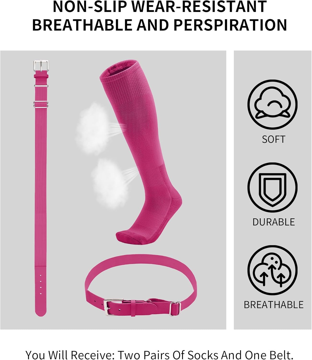 QBK Toddler Baseball Socks And Belt Youth Softball Tee Ball Combo Set for Boy Girl (2 Pairs of Socks & 1 Belt)