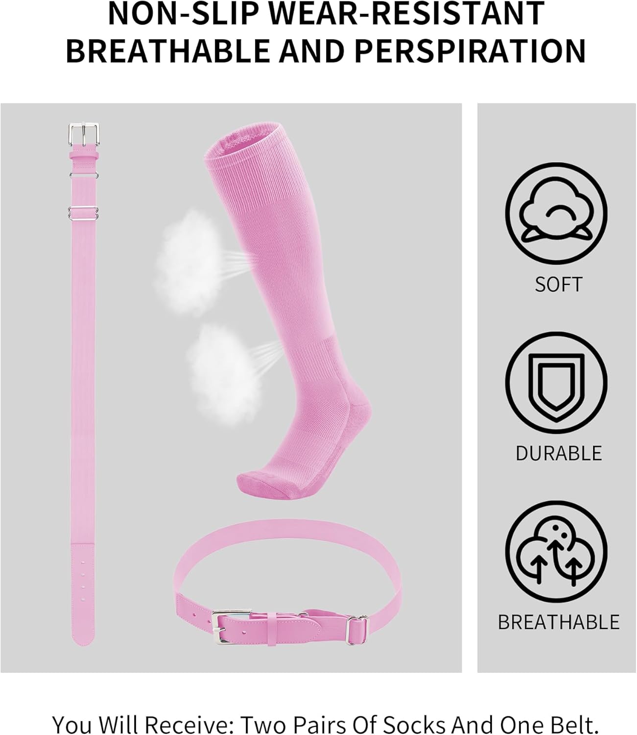 QBK Toddler Baseball Socks And Belt Youth Softball Tee Ball Combo Set for Boy Girl (2 Pairs of Socks & 1 Belt)