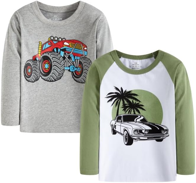 Huata 2 Packs Boys Girls T-Shirt Long Sleeve Crewneck Tee