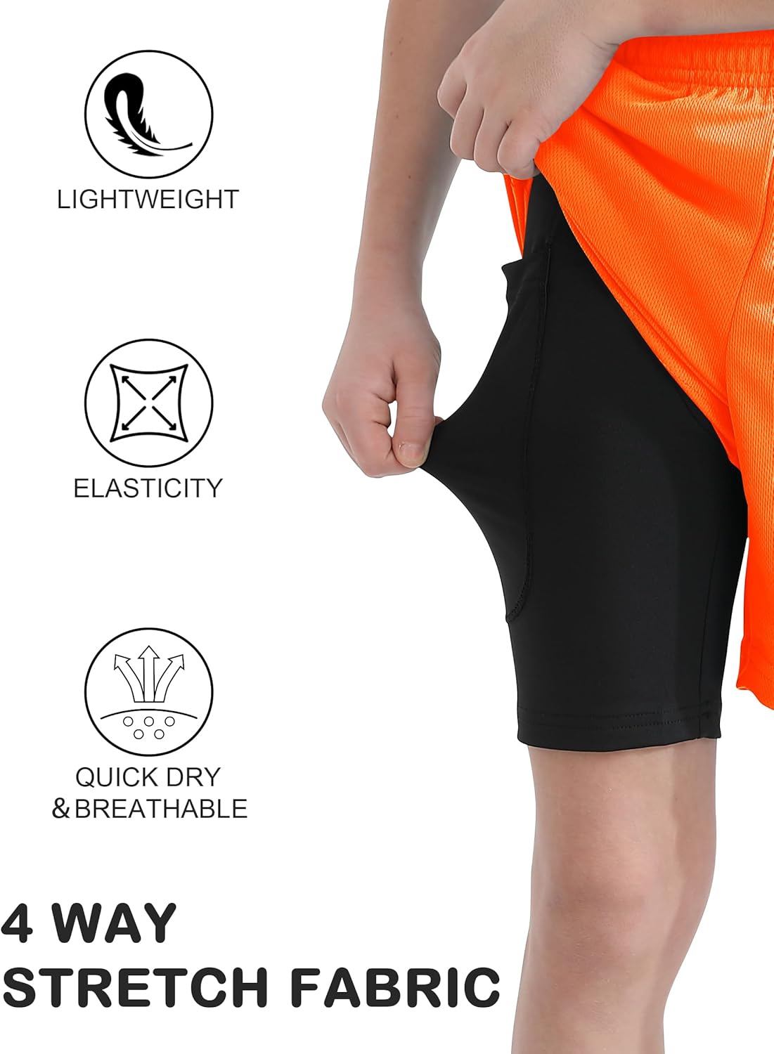 QBK Toddler to Youth Boys 2 in 1 Athletic Shorts Basketball Compression Shorts with Liner for Girls Soccer Running Sports